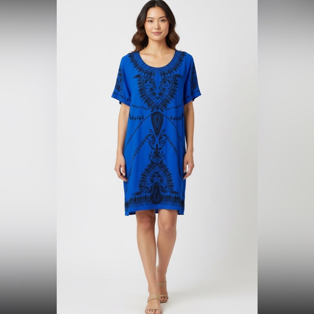 Lucky‎ Brand Embroidered Beaded Cobalt Blue Large Shift Dress